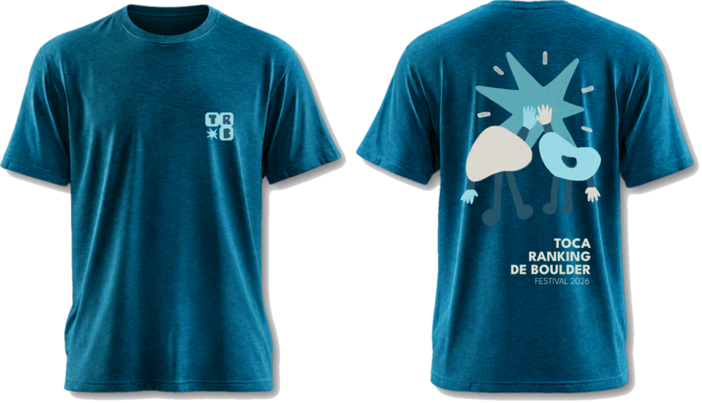 Camisa do Toca Ranking de Boulder Festival 2026, azul, frente e costas